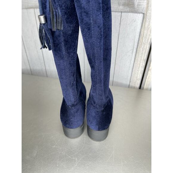 STEVE MADDEN Navy Blue Velvet Over The Knee Boots Block Heel Size 6 - Picture 3 of 6